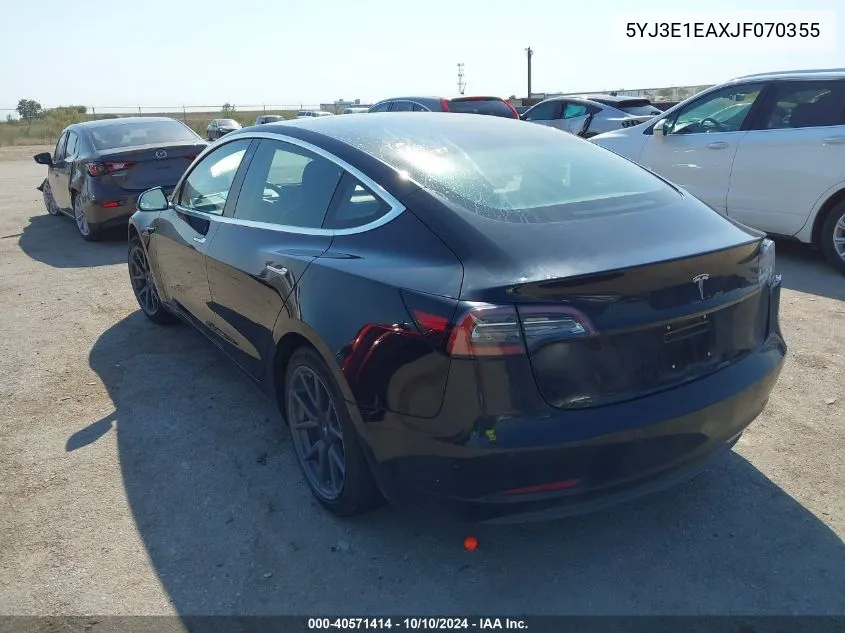 2018 Tesla Model 3 Long Range/Mid Range VIN: 5YJ3E1EAXJF070355 Lot: 40571414