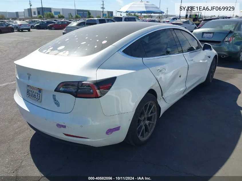 2018 Tesla Model 3 Long Range/Mid Range VIN: 5YJ3E1EA6JF069929 Lot: 40582056