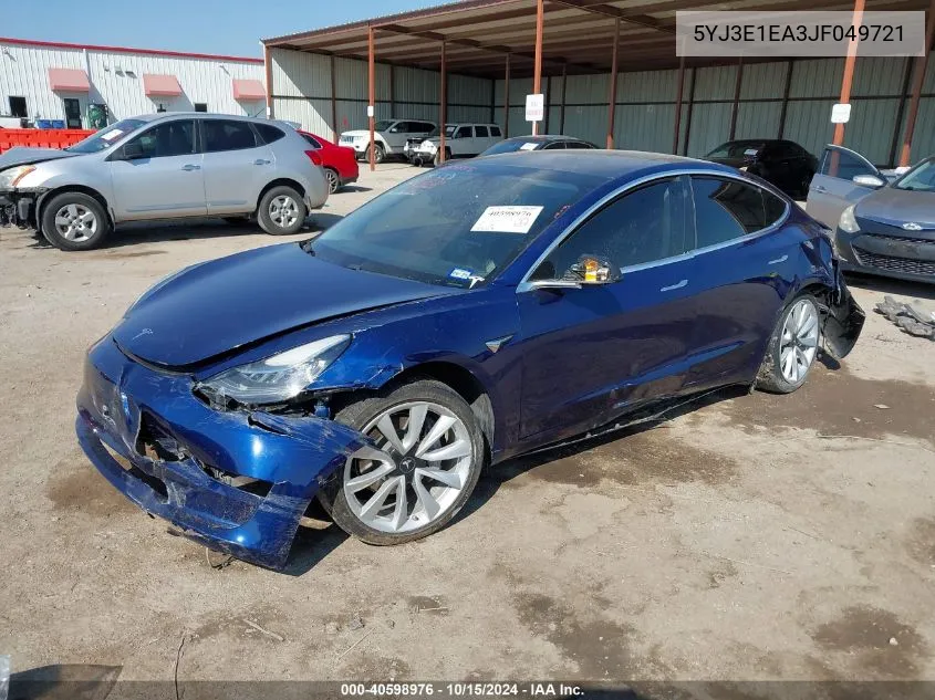 2018 Tesla Model 3 Long Range/Mid Range VIN: 5YJ3E1EA3JF049721 Lot: 40598976