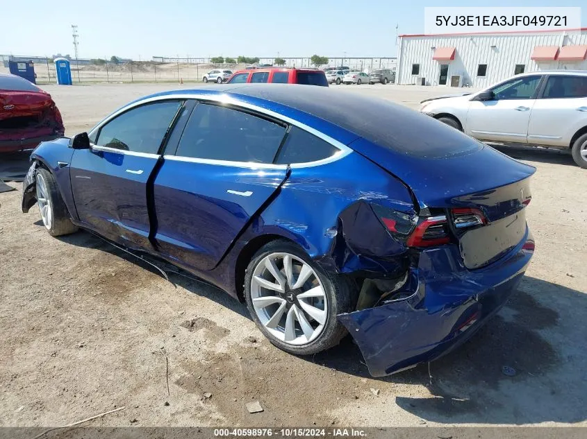 2018 Tesla Model 3 Long Range/Mid Range VIN: 5YJ3E1EA3JF049721 Lot: 40598976