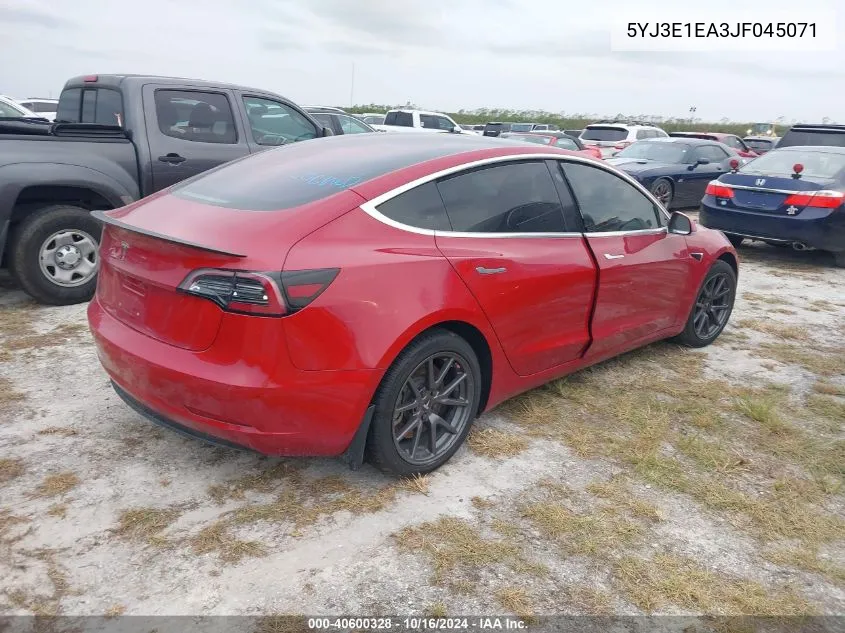 2018 Tesla Model 3 Long Range/Mid Range VIN: 5YJ3E1EA3JF045071 Lot: 40600328