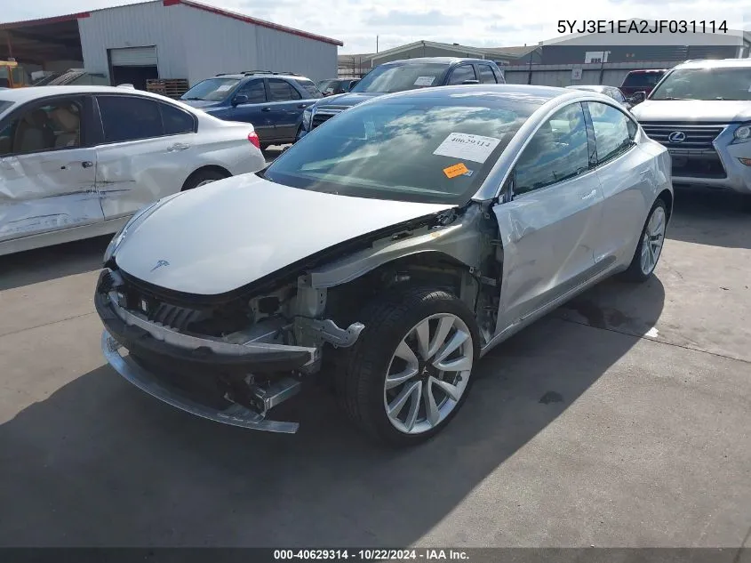 2018 Tesla Model 3 Long Range/Mid Range VIN: 5YJ3E1EA2JF031114 Lot: 40629314