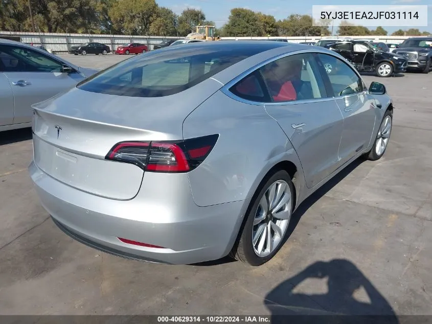 2018 Tesla Model 3 Long Range/Mid Range VIN: 5YJ3E1EA2JF031114 Lot: 40629314