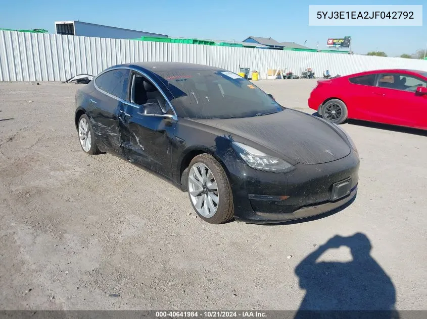 2018 Tesla Model 3 VIN: 5YJ3E1EA2JF042792 Lot: 40641984