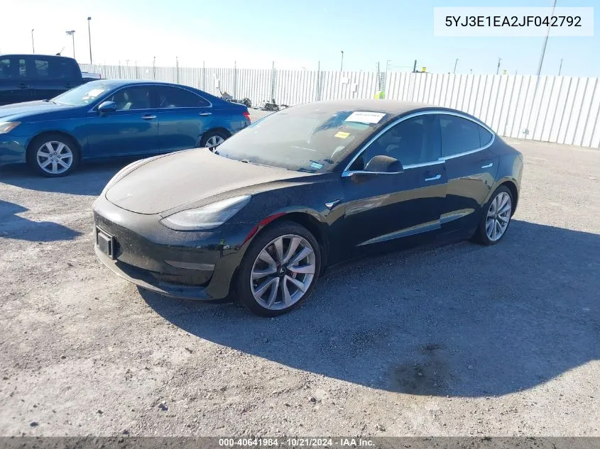 2018 Tesla Model 3 VIN: 5YJ3E1EA2JF042792 Lot: 40641984