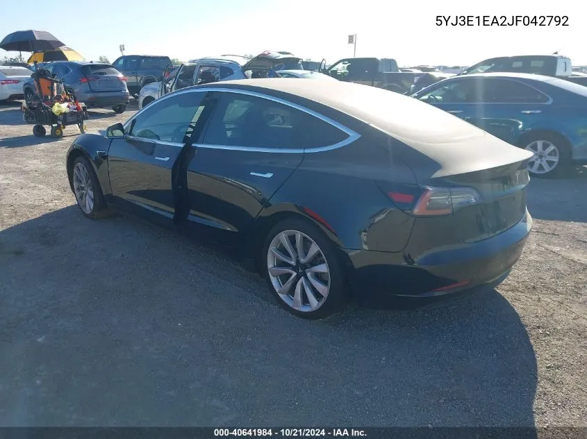 2018 Tesla Model 3 VIN: 5YJ3E1EA2JF042792 Lot: 40641984