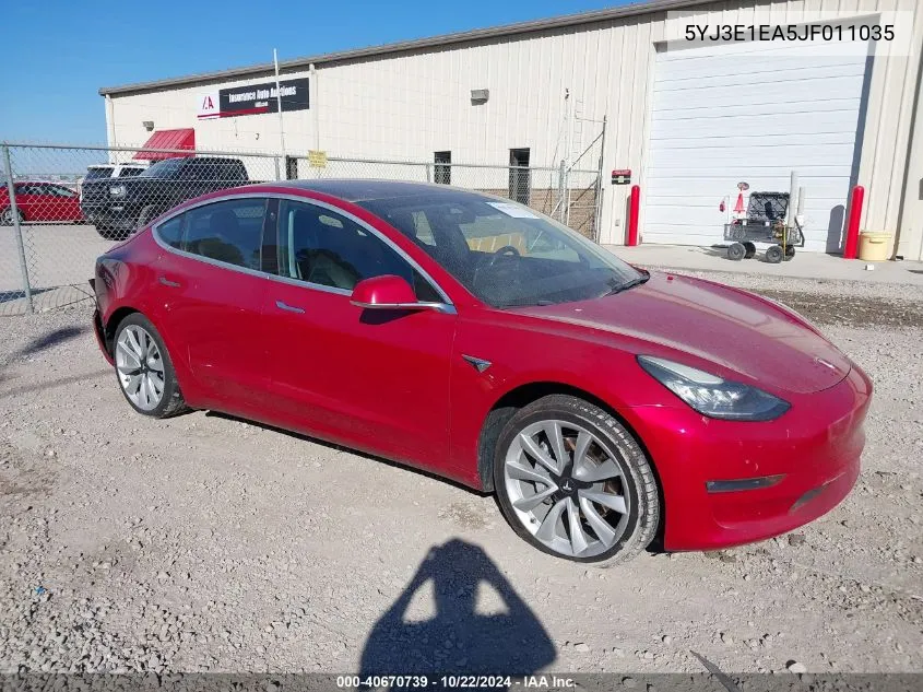 2018 Tesla Model 3 Long Range/Mid Range VIN: 5YJ3E1EA5JF011035 Lot: 40670739