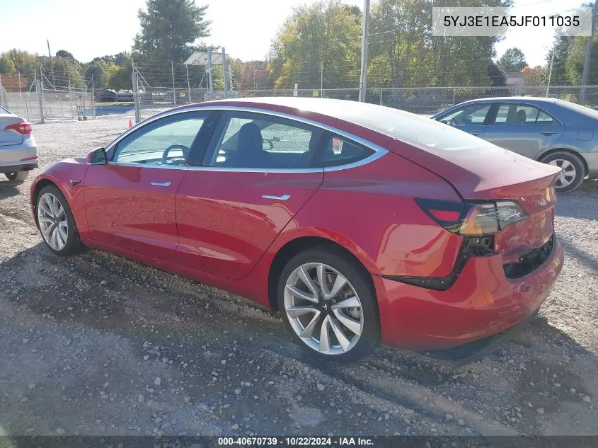 2018 Tesla Model 3 Long Range/Mid Range VIN: 5YJ3E1EA5JF011035 Lot: 40670739