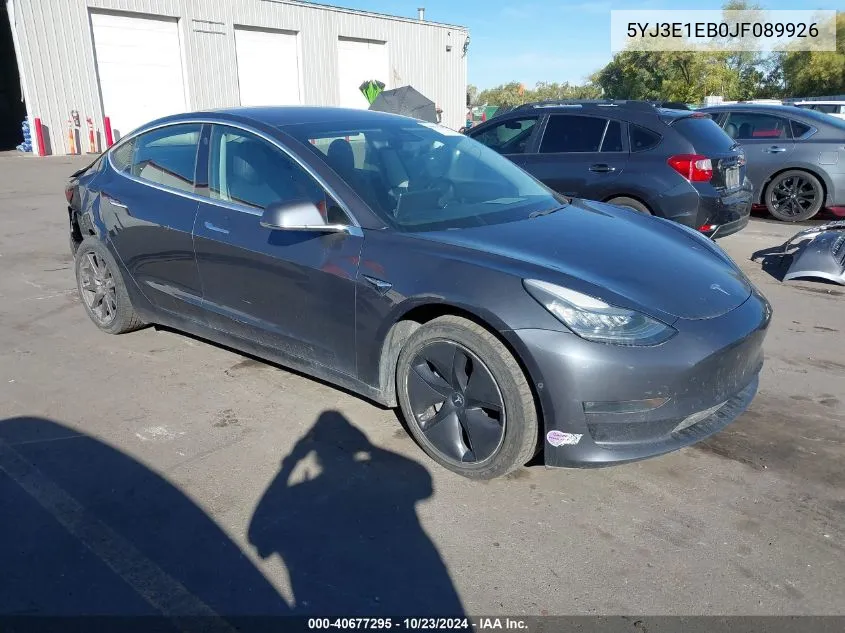 2018 Tesla Model 3 Long Range/Performance VIN: 5YJ3E1EB0JF089926 Lot: 40677295