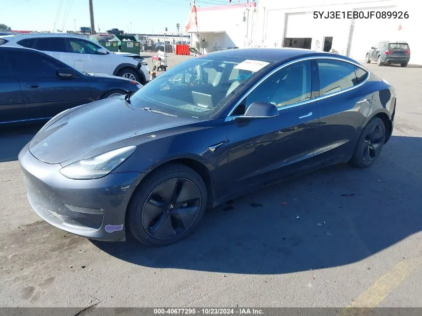 2018 Tesla Model 3 Long Range/Performance VIN: 5YJ3E1EB0JF089926 Lot: 40677295