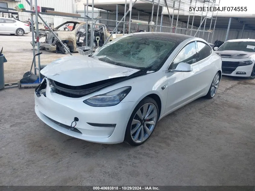 2018 Tesla Model 3 Long Range/Performance VIN: 5YJ3E1EB4JF074555 Lot: 40693818