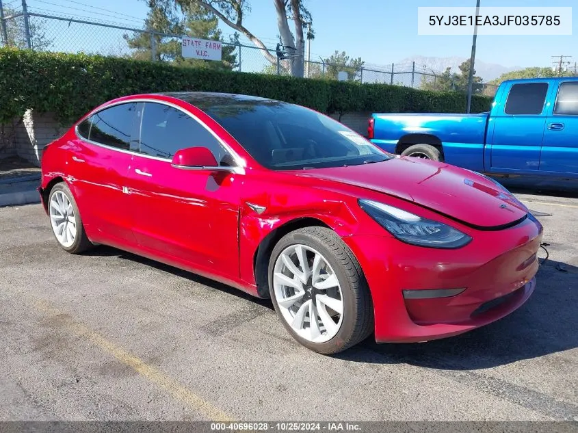 2018 Tesla Model 3 Long Range/Mid Range VIN: 5YJ3E1EA3JF035785 Lot: 40696028