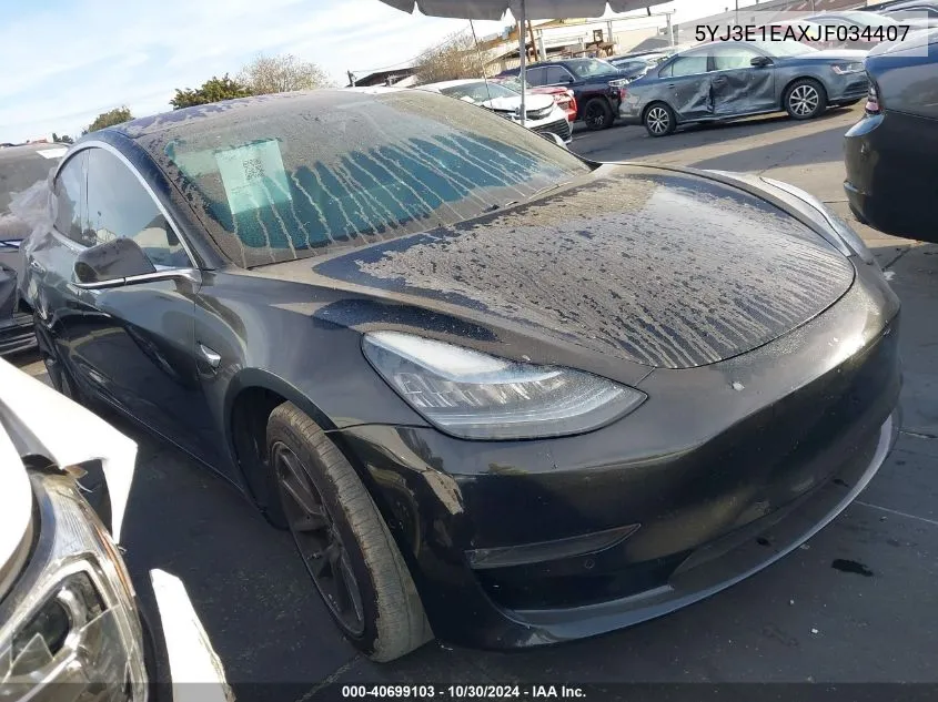 2018 Tesla Model 3 Long Range/Mid Range VIN: 5YJ3E1EAXJF034407 Lot: 40699103