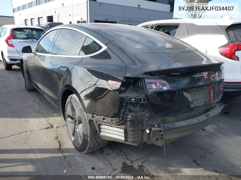 2018 Tesla Model 3 Long Range/Mid Range VIN: 5YJ3E1EAXJF034407 Lot: 40699103