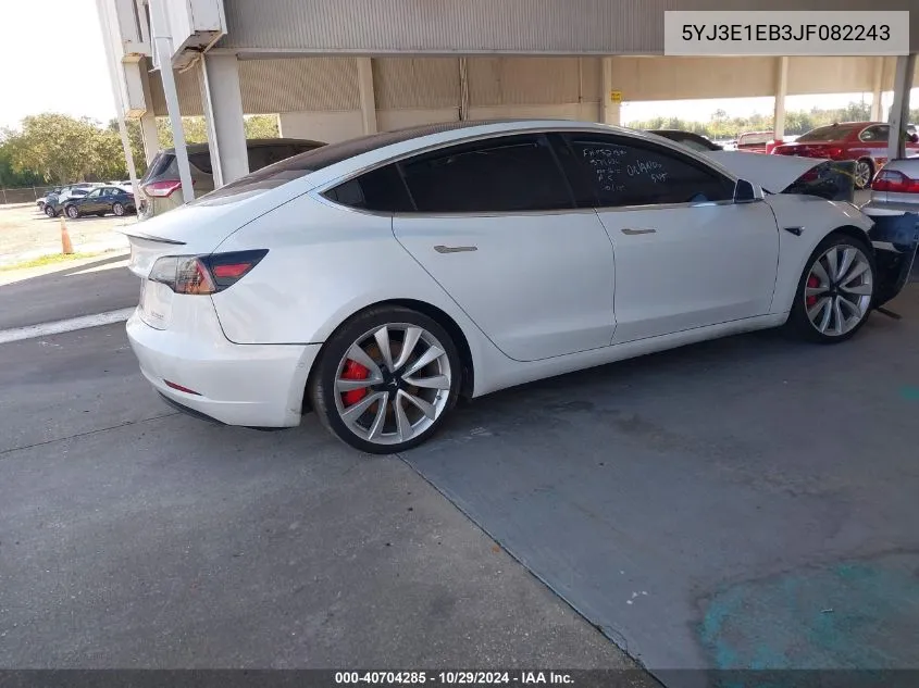 2018 Tesla Model 3 Long Range/Performance VIN: 5YJ3E1EB3JF082243 Lot: 40704285