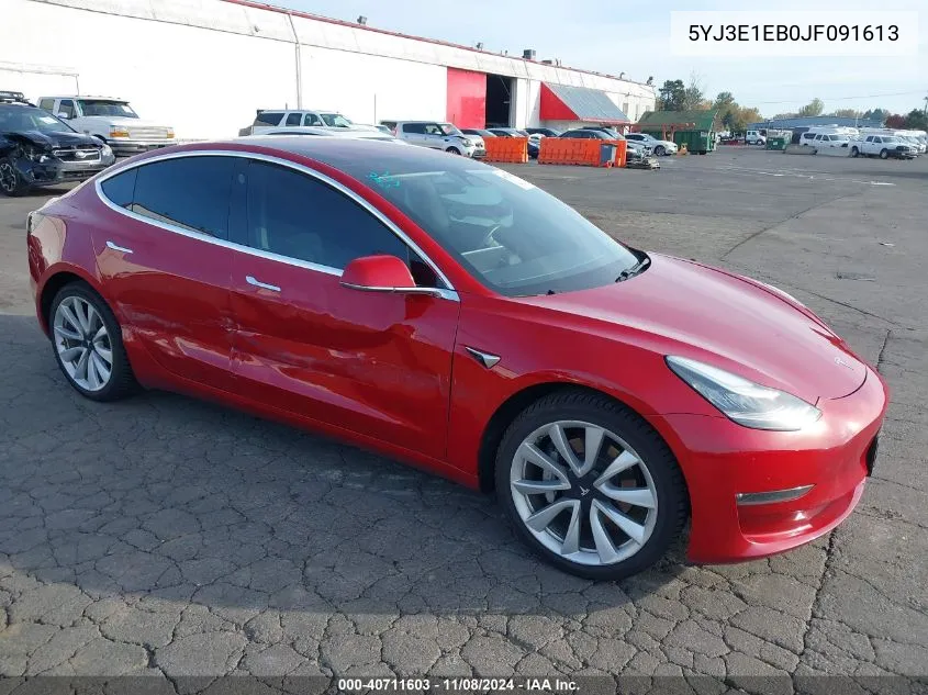 2018 Tesla Model 3 Long Range/Performance VIN: 5YJ3E1EB0JF091613 Lot: 40711603