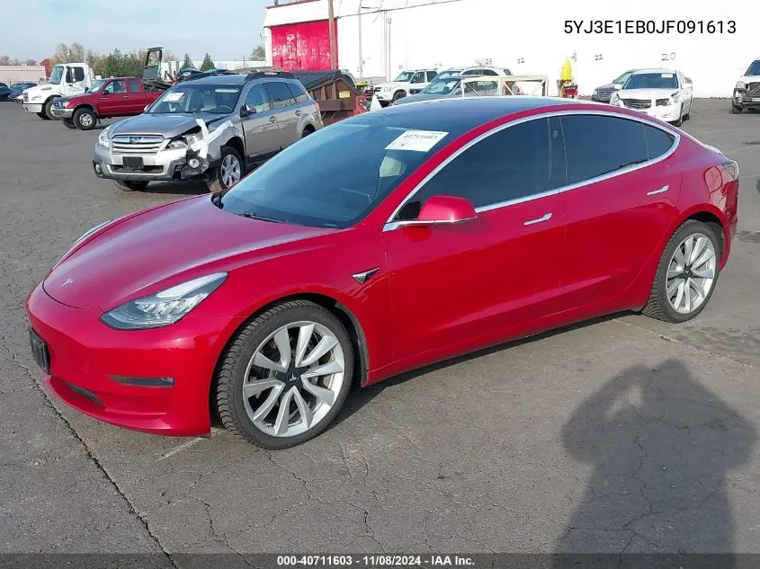 2018 Tesla Model 3 Long Range/Performance VIN: 5YJ3E1EB0JF091613 Lot: 40711603