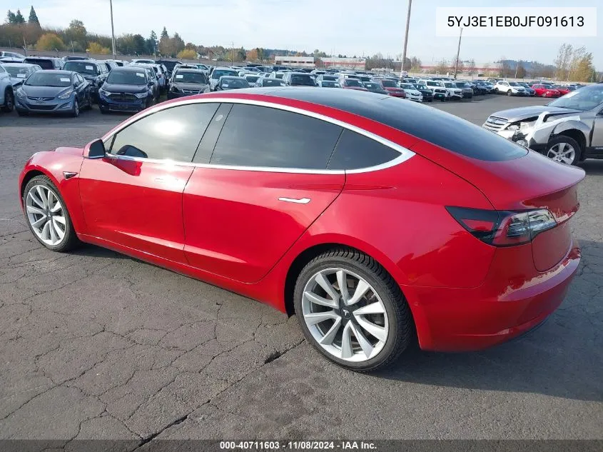 2018 Tesla Model 3 Long Range/Performance VIN: 5YJ3E1EB0JF091613 Lot: 40711603