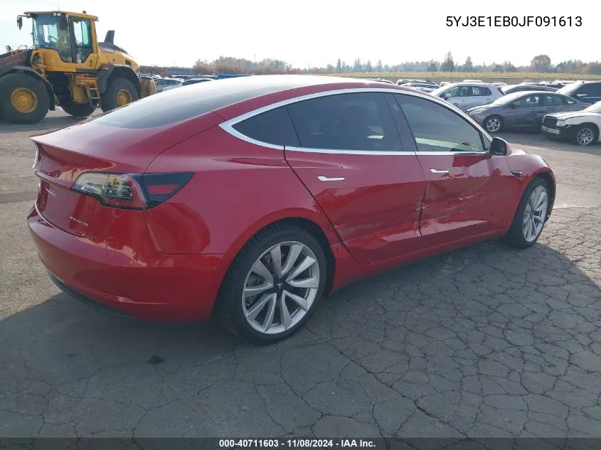 2018 Tesla Model 3 Long Range/Performance VIN: 5YJ3E1EB0JF091613 Lot: 40711603