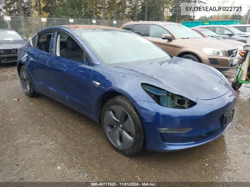 2018 Tesla Model 3 Long Range/Mid Range VIN: 5YJ3E1EA0JF022721 Lot: 40717825