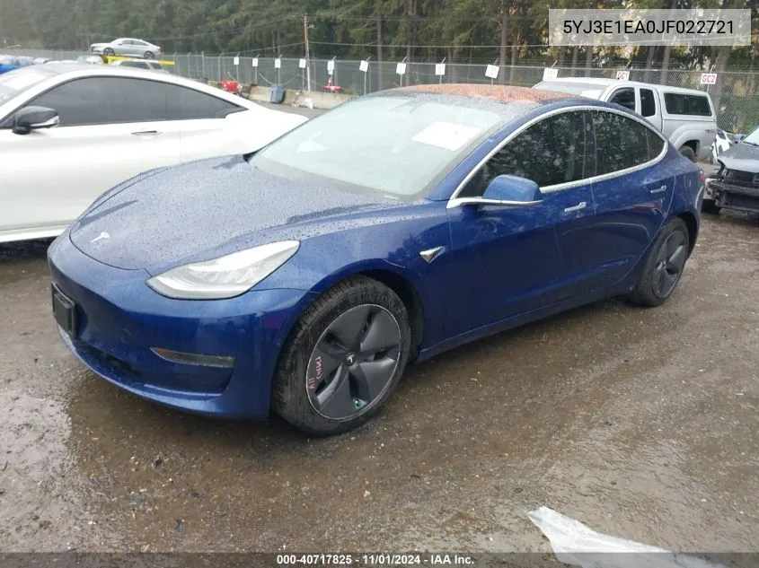 2018 Tesla Model 3 Long Range/Mid Range VIN: 5YJ3E1EA0JF022721 Lot: 40717825