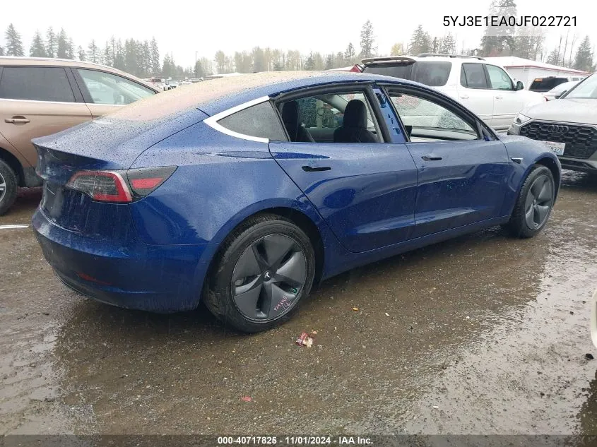 2018 Tesla Model 3 Long Range/Mid Range VIN: 5YJ3E1EA0JF022721 Lot: 40717825