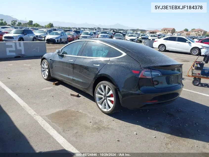 2018 Tesla Model 3 Long Range/Performance VIN: 5YJ3E1EBXJF184378 Lot: 40724846