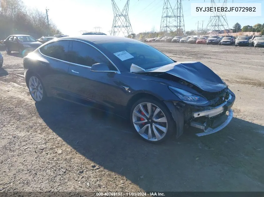 2018 Tesla Model 3 Long Range/Performance VIN: 5YJ3E1EB2JF072982 Lot: 40769157