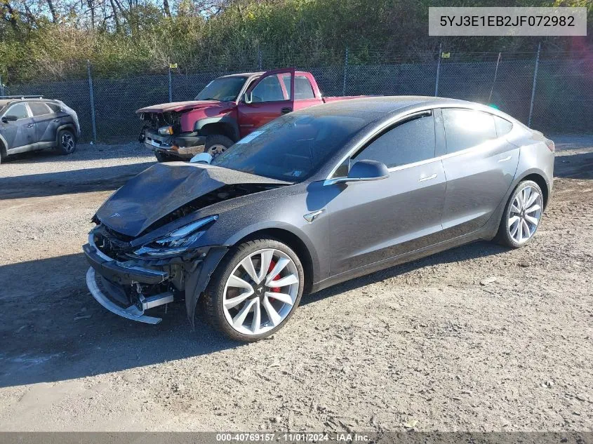 2018 Tesla Model 3 Long Range/Performance VIN: 5YJ3E1EB2JF072982 Lot: 40769157