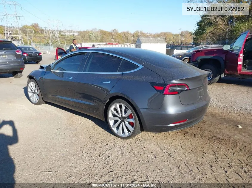 2018 Tesla Model 3 Long Range/Performance VIN: 5YJ3E1EB2JF072982 Lot: 40769157