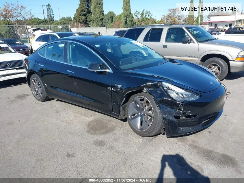 2018 Tesla Model 3 Long Range/Mid Range VIN: 5YJ3E1EA1JF151745 Lot: 40802852