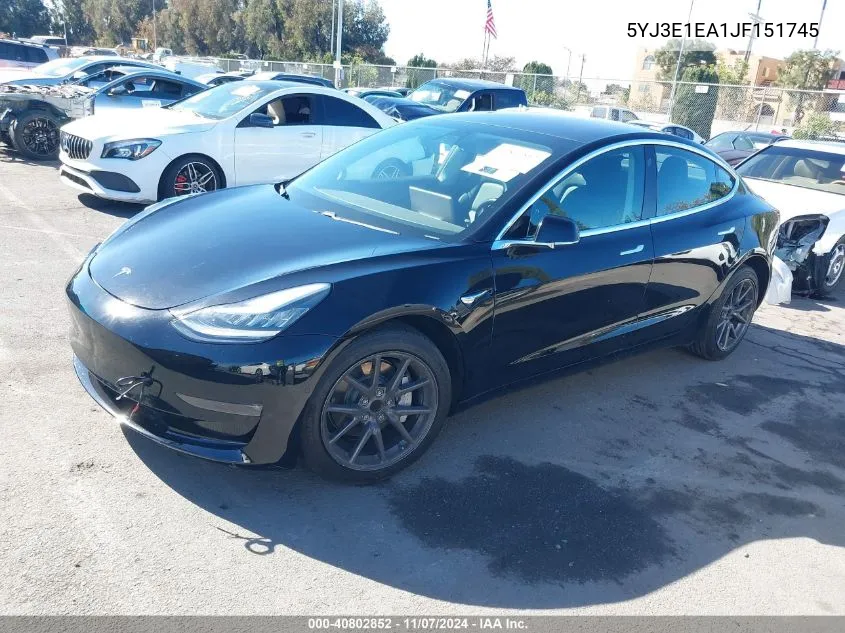 2018 Tesla Model 3 Long Range/Mid Range VIN: 5YJ3E1EA1JF151745 Lot: 40802852