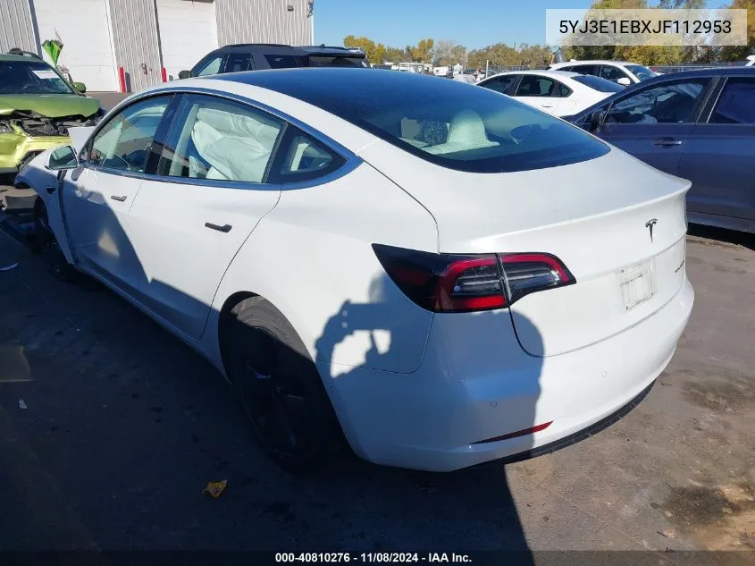 2018 Tesla Model 3 Long Range/Performance VIN: 5YJ3E1EBXJF112953 Lot: 40810276