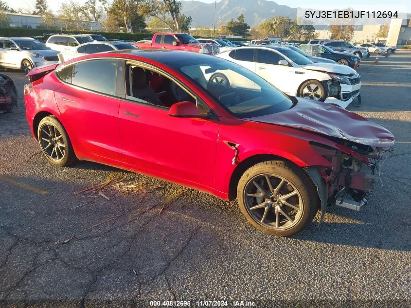 2018 Tesla Model 3 Long Range/Performance VIN: 5YJ3E1EB1JF112694 Lot: 40812695