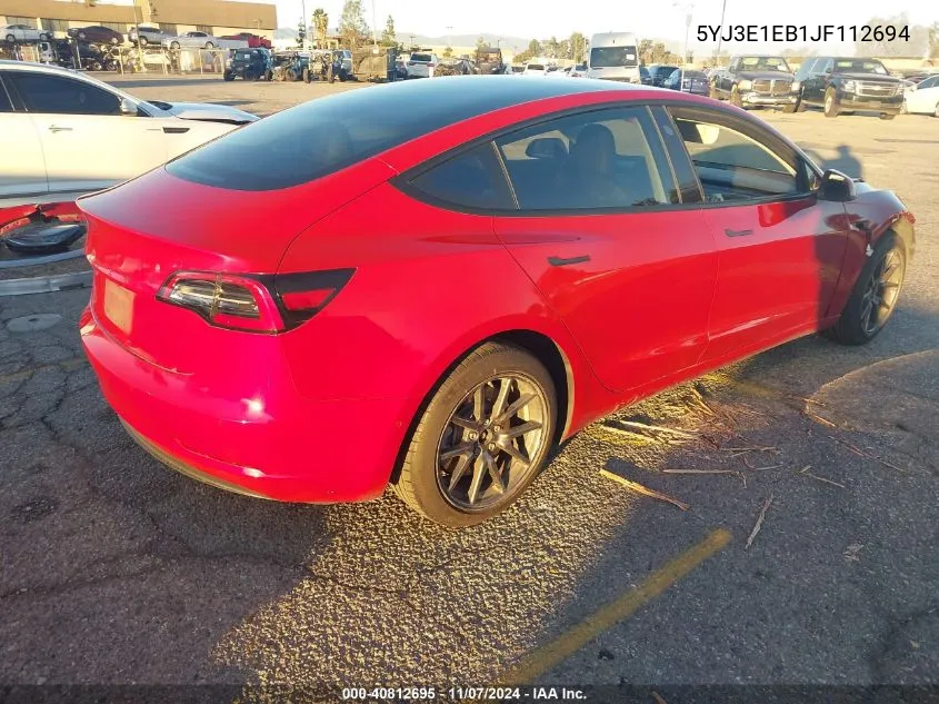 2018 Tesla Model 3 Long Range/Performance VIN: 5YJ3E1EB1JF112694 Lot: 40812695