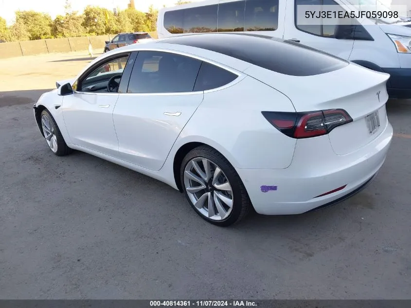 2018 Tesla Model 3 Long Range/Mid Range VIN: 5YJ3E1EA5JF059098 Lot: 40814361