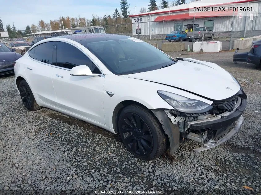 2018 Tesla Model 3 Long Range/Mid Range VIN: 5YJ3E1EAXJF019681 Lot: 40825239