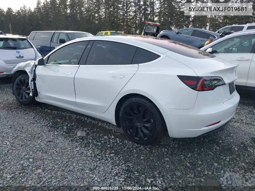 2018 Tesla Model 3 Long Range/Mid Range VIN: 5YJ3E1EAXJF019681 Lot: 40825239