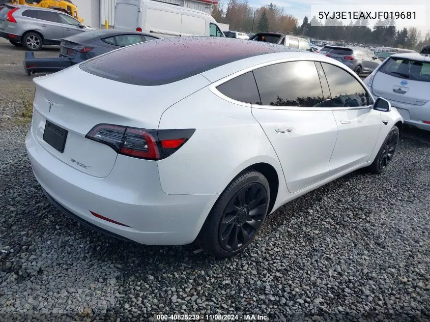 2018 Tesla Model 3 Long Range/Mid Range VIN: 5YJ3E1EAXJF019681 Lot: 40825239