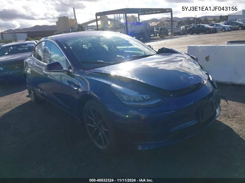 2018 Tesla Model 3 Long Range/Mid Range VIN: 5YJ3E1EA1JF043156 Lot: 40832324