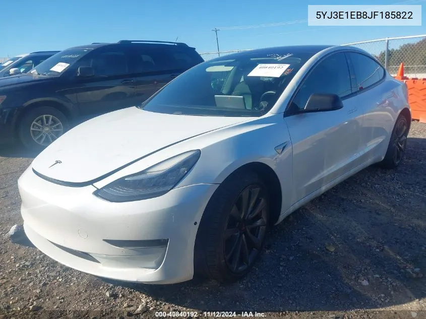 2018 Tesla Model 3 Long Range/Performance VIN: 5YJ3E1EB8JF185822 Lot: 40840192