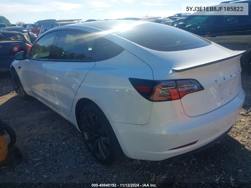 2018 Tesla Model 3 Long Range/Performance VIN: 5YJ3E1EB8JF185822 Lot: 40840192