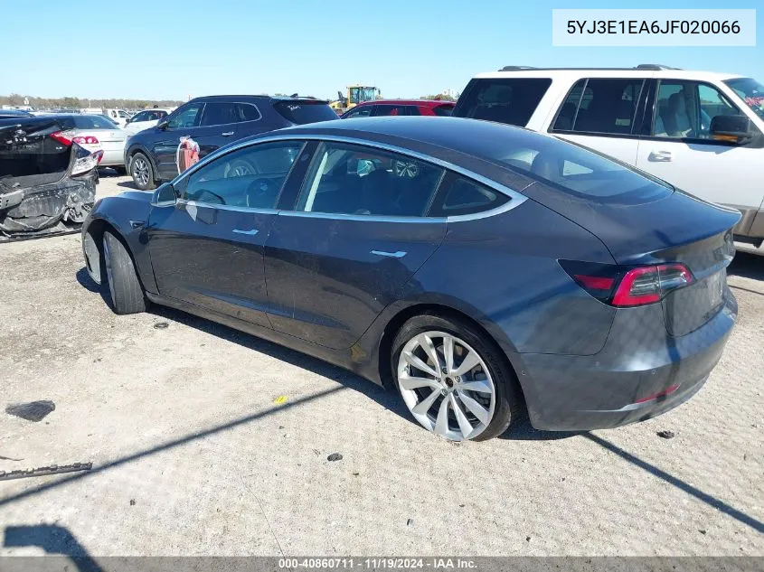 2018 Tesla Model 3 Long Range/Mid Range VIN: 5YJ3E1EA6JF020066 Lot: 40860711