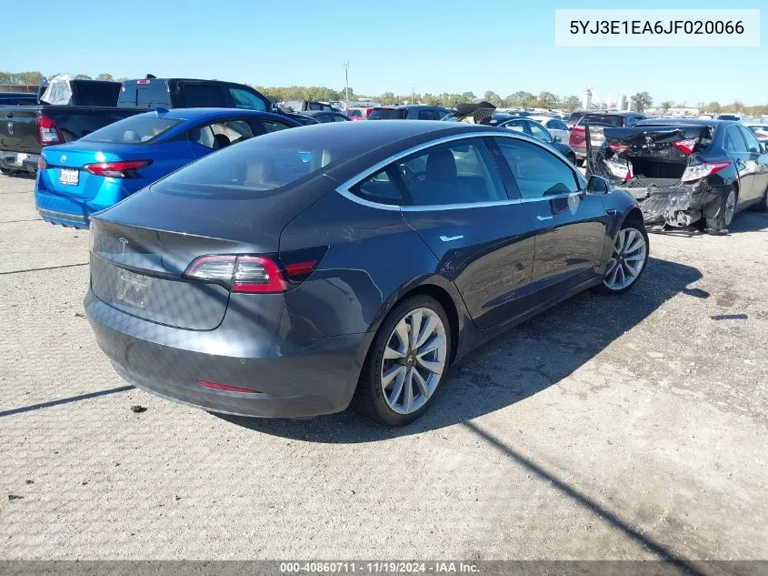 2018 Tesla Model 3 Long Range/Mid Range VIN: 5YJ3E1EA6JF020066 Lot: 40860711