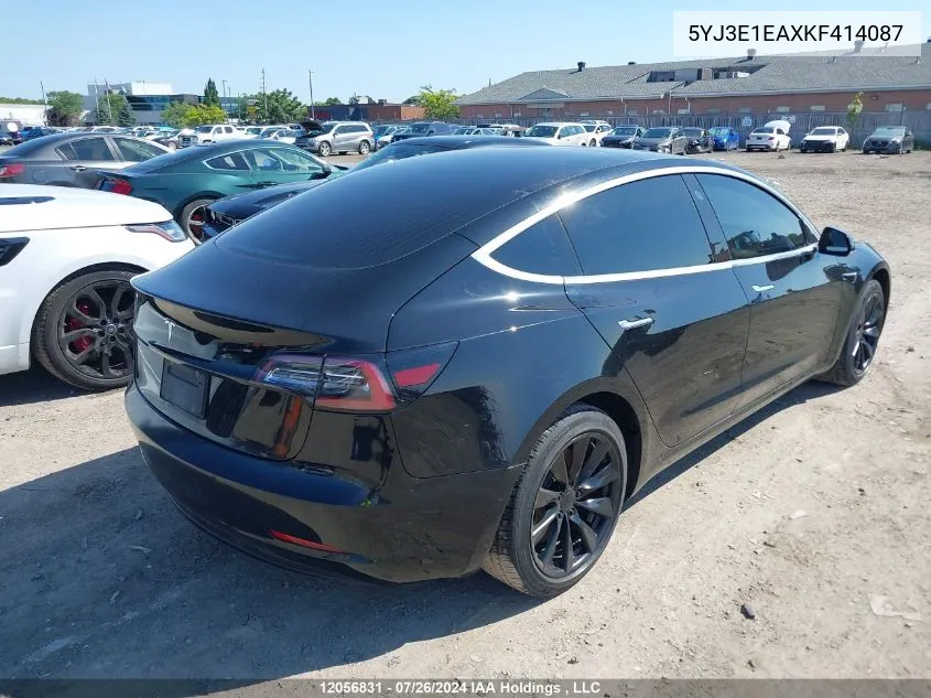 2019 Tesla Model 3 VIN: 5YJ3E1EAXKF414087 Lot: 12056831