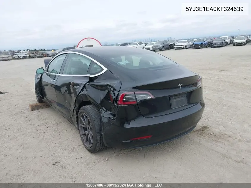 2019 Tesla Model 3 VIN: 5YJ3E1EA0KF324639 Lot: 12067486