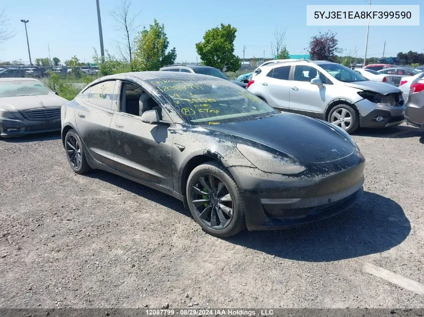 2019 Tesla Model 3 VIN: 5YJ3E1EA8KF399590 Lot: 12087799