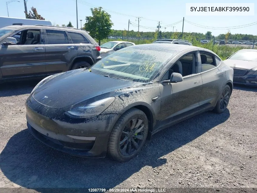 2019 Tesla Model 3 VIN: 5YJ3E1EA8KF399590 Lot: 12087799