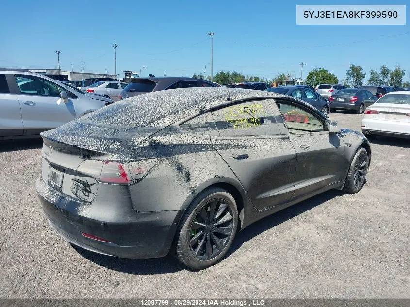 2019 Tesla Model 3 VIN: 5YJ3E1EA8KF399590 Lot: 12087799