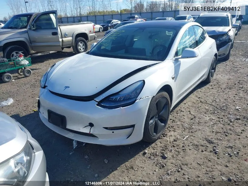 2019 Tesla Model 3 VIN: 5YJ3E1EB2KF409412 Lot: 12146806